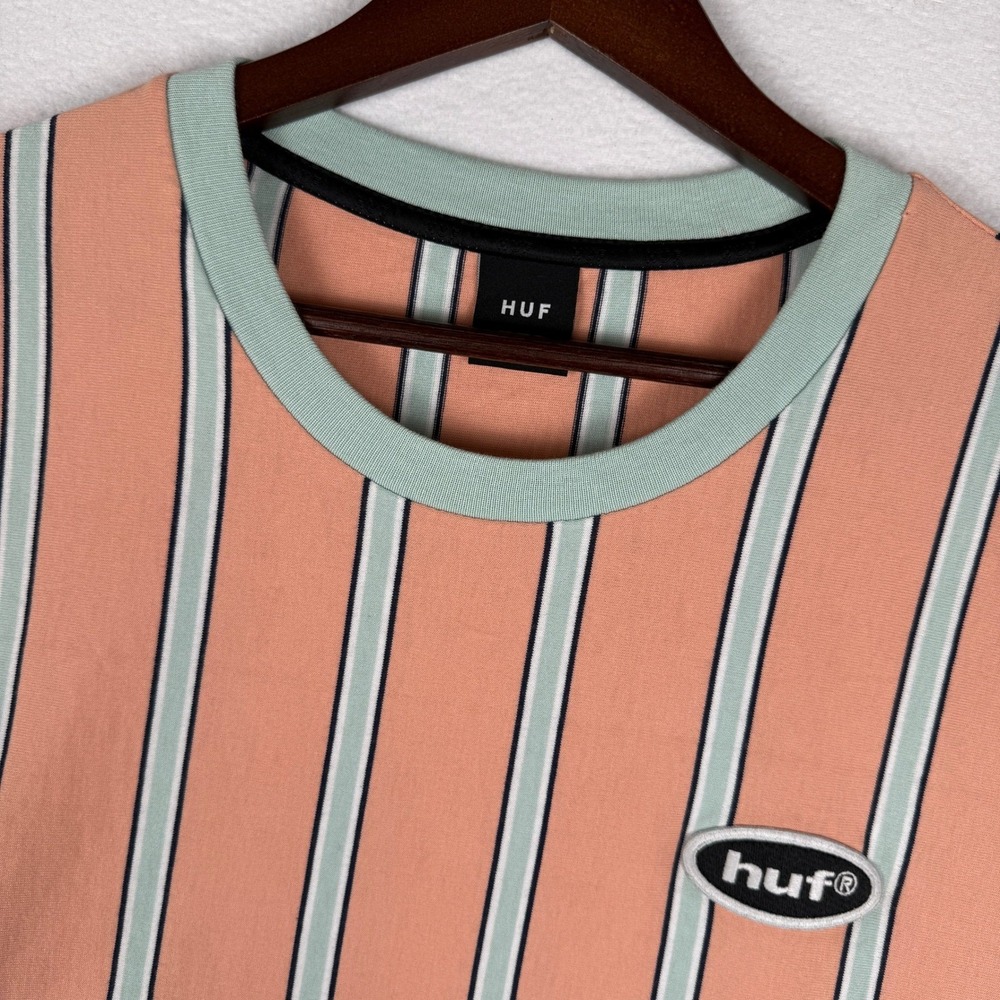 HUF Jerome Knit T-Shirt Mens XL Vertical Stripe Short Sleeve Patch Skaterboard